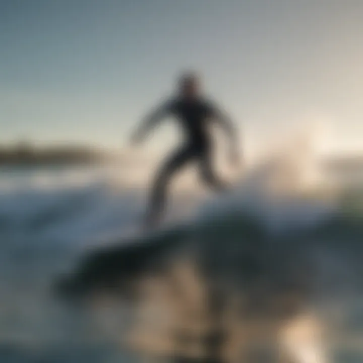 A wake surfer gliding effortlessly on a wave created by a boat.