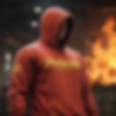 Stylish fire hoodie displayed on a rustic background