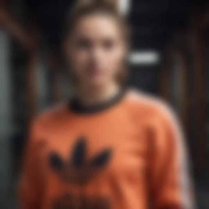 A stylish individual wearing the Adidas crewneck sweatshirt in an urban setting, highlighting its fashion appeal.