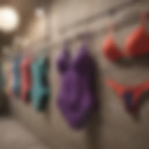 Stylish bathing suits displayed on a rack