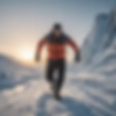 Extreme athlete navigating a frozen terrain