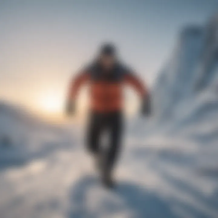 Extreme athlete navigating a frozen terrain