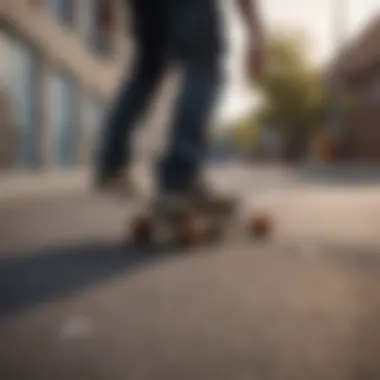 Practicing Balance on a Beginner Skateboard A young rider practicing balance on a skateboard in a safe environment