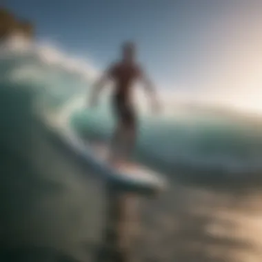 Dynamic surfing on an inflatable SUP showcasing stability and maneuverability