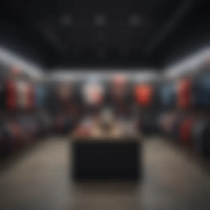 A stylish display of unique graphic tees in a retail store environment.