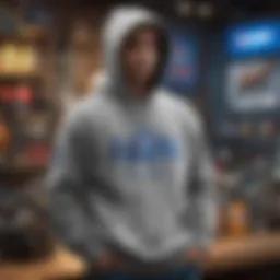 Stylish Bud Light hoodie displayed against a backdrop of extreme sports gear.