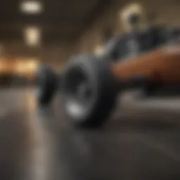 Detailed components of a custom skateboard showcasing the deck, trucks, and wheels