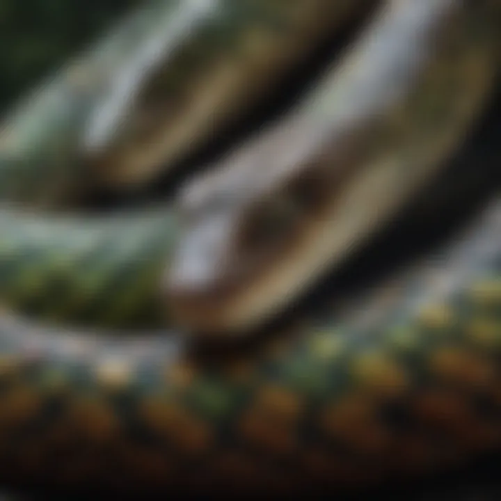 Close-up of a pit viper's distinctive scales and patterns