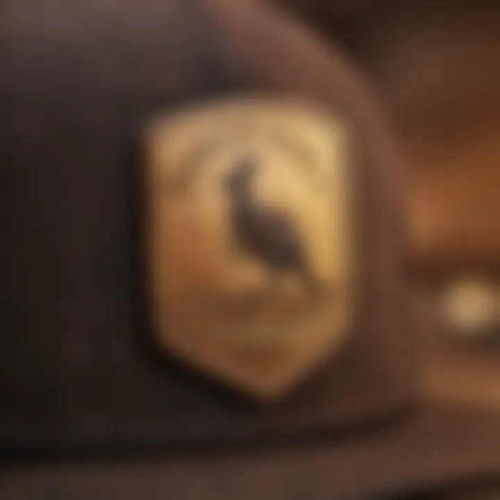 Close-up of a kangaroo logo hat emphasizing its design and texture