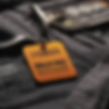 Close-up of clothing tags with pricing information
