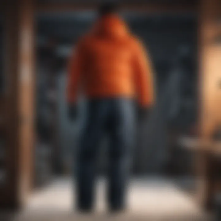 Person trying on snowpants in a fitting room