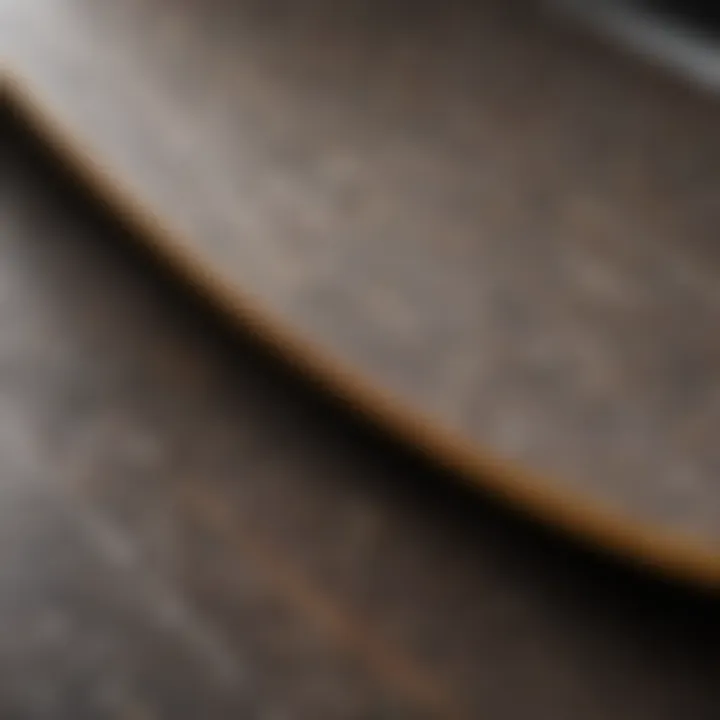 A close-up of the texture and material of an 8.375 skate deck.