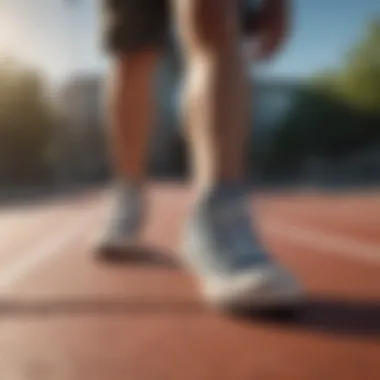 Athlete testing Converse sneakers on a running track.