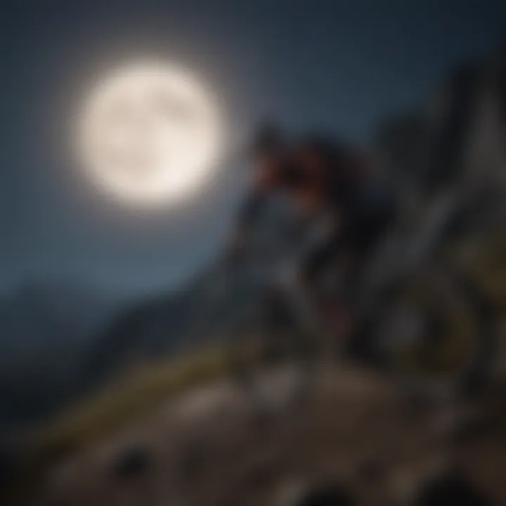 Mountain biking under a full moon.