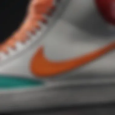 Intricate Design Elements of Nike Blazers Close-up of the vibrant design details of Nike Blazers