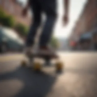 Beginner skateboarder balancing on a board