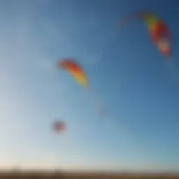 Colorful kites flying against a clear blue sky