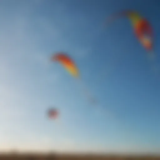 Colorful kites flying against a clear blue sky