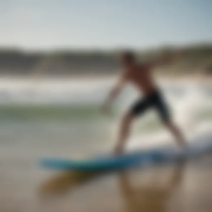 A vibrant beach scene with surfers and spectators during a competition
