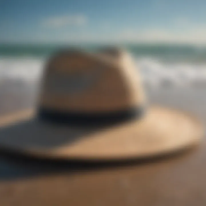 Close-up of surf hats made from various materials, emphasizing functionality