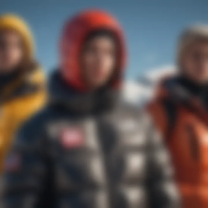 A group of extreme sports enthusiasts showcasing their exclusive puffer jackets