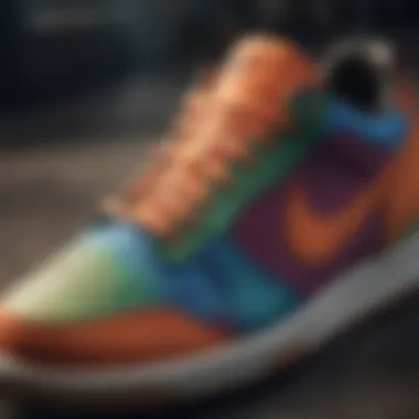 Close-up of innovative design elements in multicolor Nike sneakers