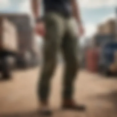 A model demonstrating the comfort and fit of cargo pants during an outdoor activity