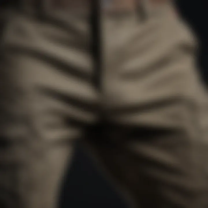 Close-up of the fabric texture and stitching of cargo pants emphasizing durability