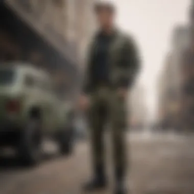 A stylish outfit featuring cargo pants paired with trendy accessories