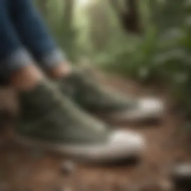 A group of adventure seekers wearing Army Green Converse Low Tops in a natural landscape.