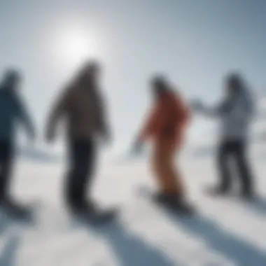 Group of snowboarders sharing tips and techniques