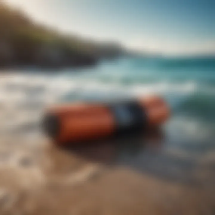 Stylish below the knee board shorts displayed against a vibrant ocean backdrop