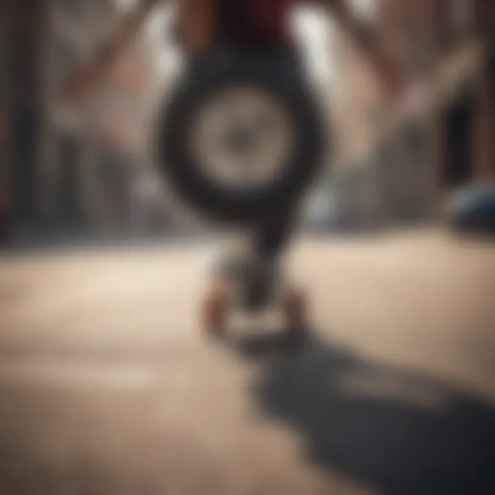 Skateboarder performing tricks with Spitfire wheels in an urban setting