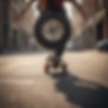 Skateboarding Tricks on Spitfire Wheels Skateboarder performing tricks with Spitfire wheels in an urban setting