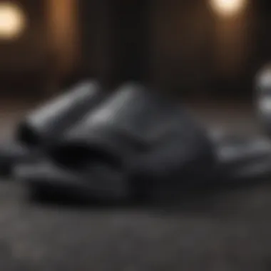 Durable Material of Black Nike Slides Close-up of the texture and material of black Nike slides, emphasizing durability.