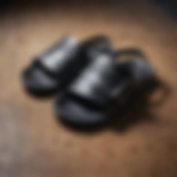 Black Nike slides paired with extreme sports gear, illustrating their stylish integration.
