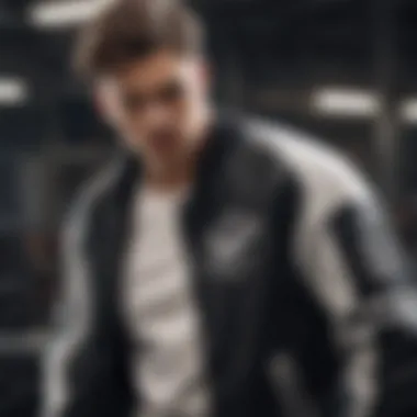 Athlete in Action with Varsity Jacket An athlete wearing a black and white varsity jacket while engaged in an extreme sport, capturing the dynamic essence of the activity.