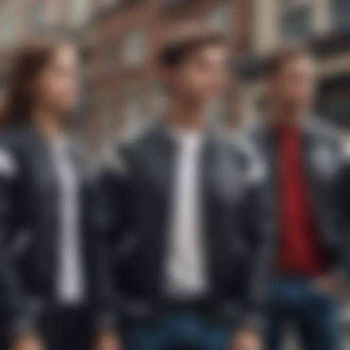A stylish group of adventure seekers sporting black and white varsity jackets, reflecting community and cultural significance.