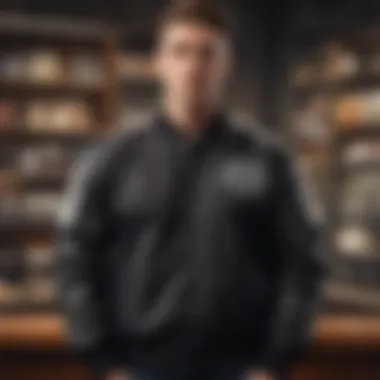 Modern Fashion Statement with Varsity Jacket A well-maintained black and white varsity jacket displayed elegantly, highlighting its role in modern athletic fashion.
