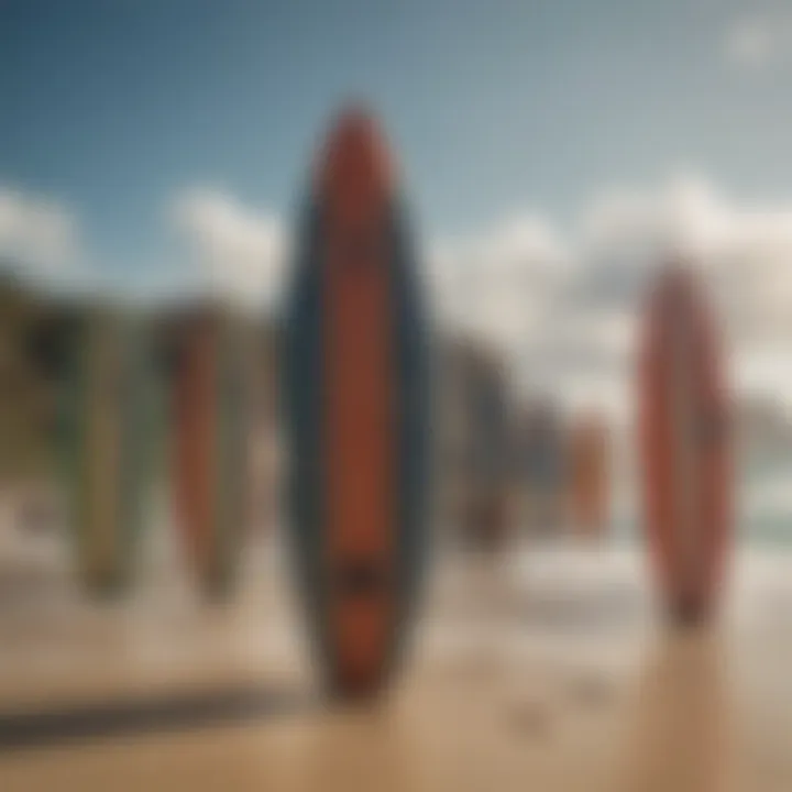 An array of surfboards showcasing various designs, symbolizing innovation in the sport.