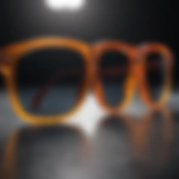 Close-up of sunglasses showcasing UV protection features