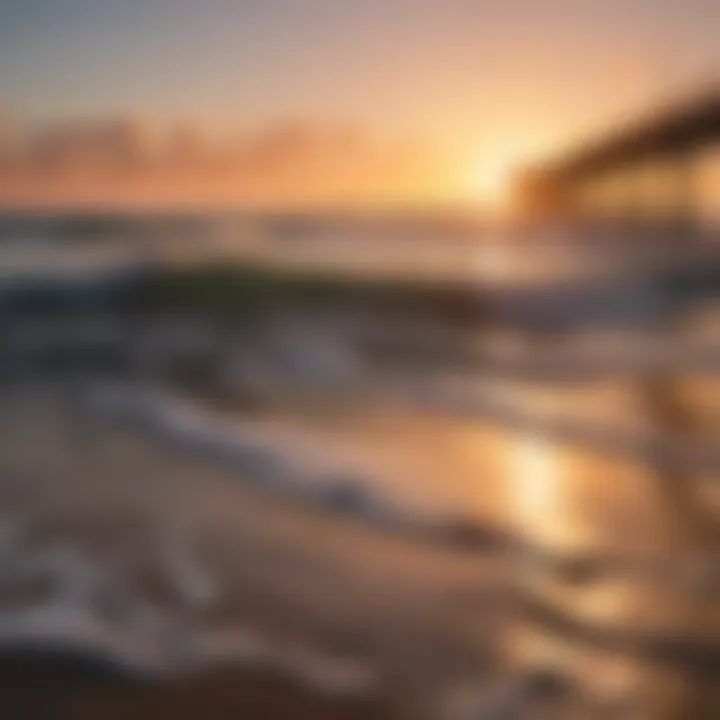 A vibrant sunset casting colors over the surf at Huntington Beach.