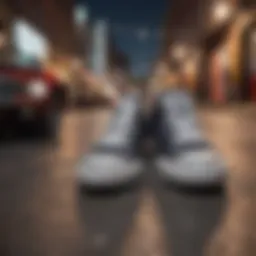 Stylish Converse slides on a vibrant urban backdrop