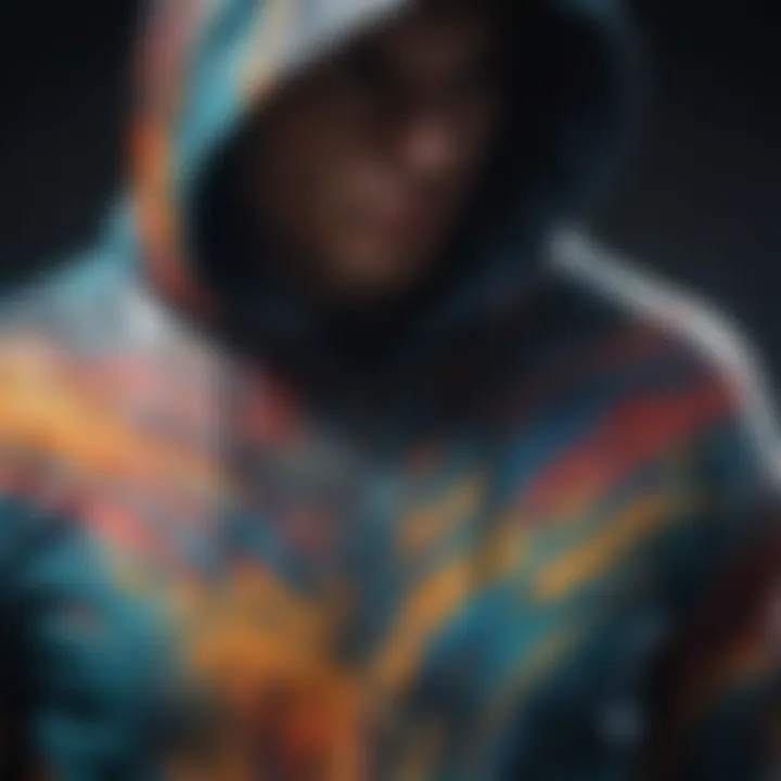 Dynamic graphic hoodie design featuring vibrant colors and abstract patterns