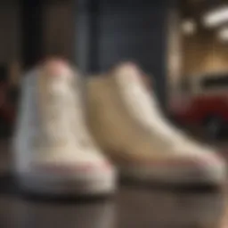 Close-up view of cream hightop Vans showcasing unique design elements