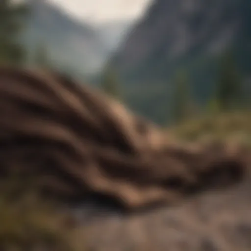 Dark brown flannel fabric draped over a rugged outdoor setting