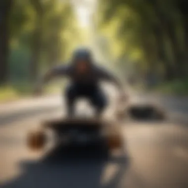 Community of Long Board Enthusiasts Group of long boarders enjoying a ride in a scenic park setting