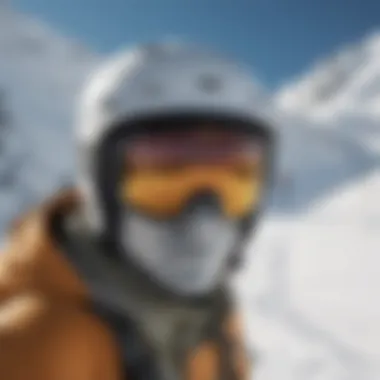 Person wearing ski goggles while skiing down a slope