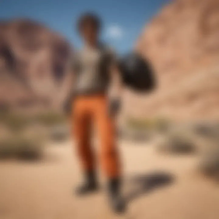 Adventure enthusiast wearing desert cargo pants during an extreme sport activity.