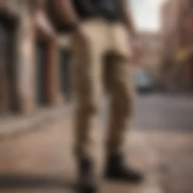 Desert cargo pants paired with tactical gear in an urban environment.